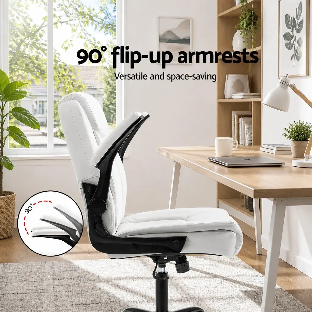 Executive Office Chair Mid Back White High Density Foam Swivel Desk Seat
