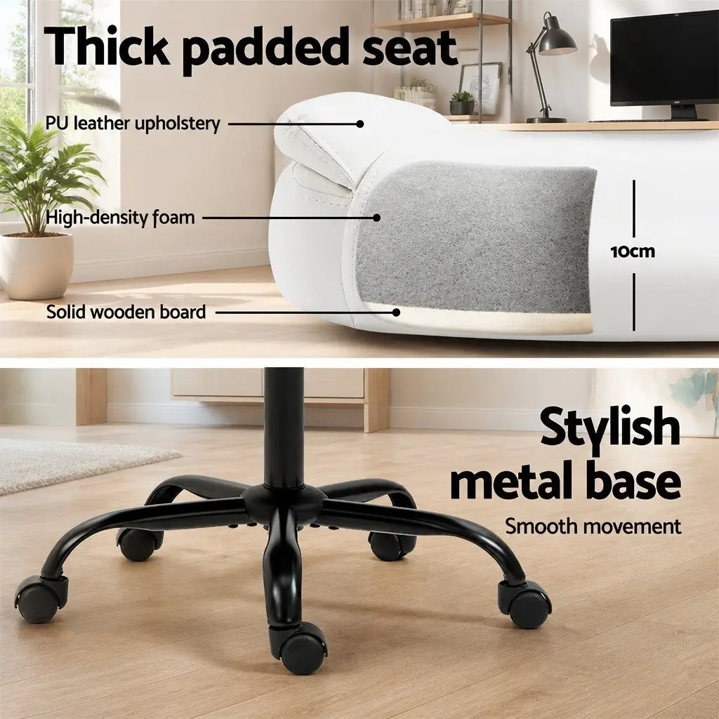 Executive Office Chair Mid Back White High Density Foam Swivel Desk Seat