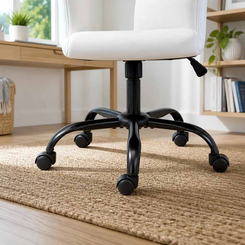Executive Office Chair Mid Back White High Density Foam Swivel Desk Seat