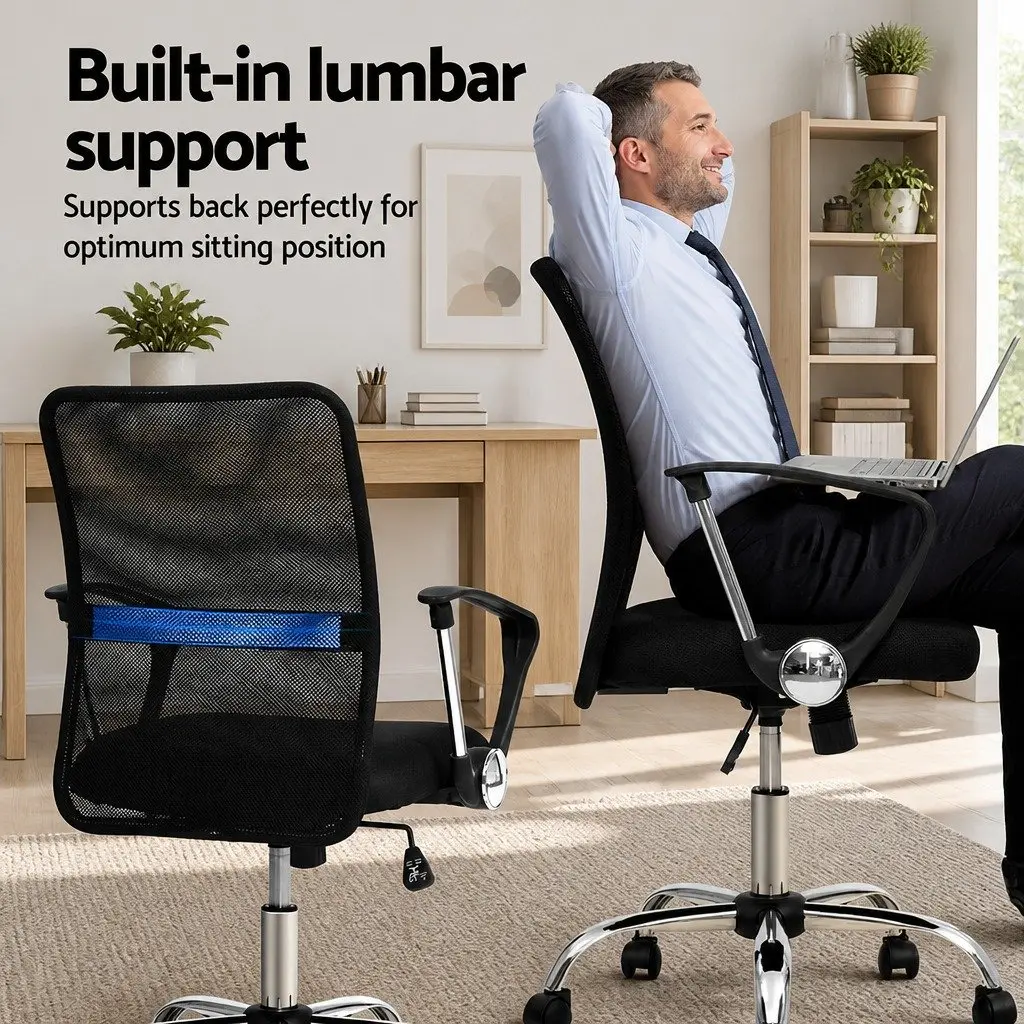 Mesh Office Chair Mid Back Black 360° Rotatable Tilt Height Adjustable