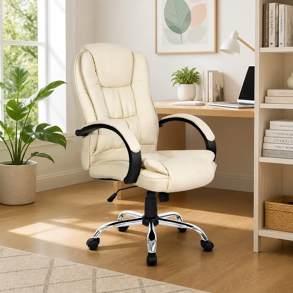 Executive Office Chair High Back Padded Beige
