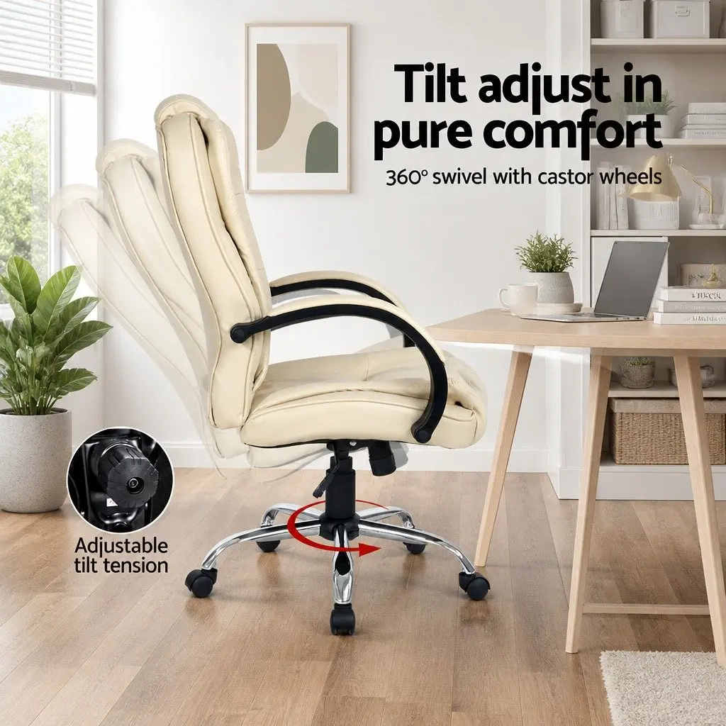 Executive Office Chair High Back Padded Beige