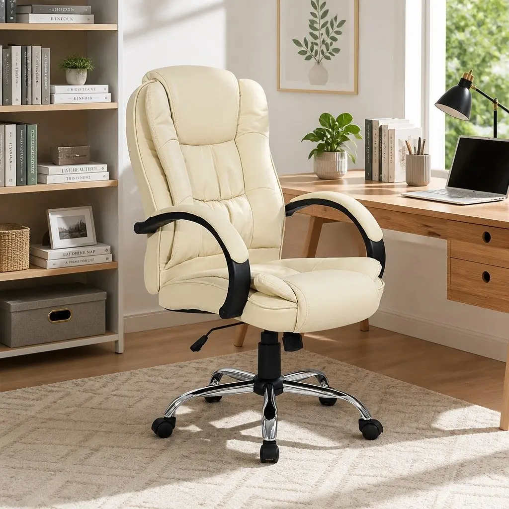 Executive Office Chair High Back Padded Beige
