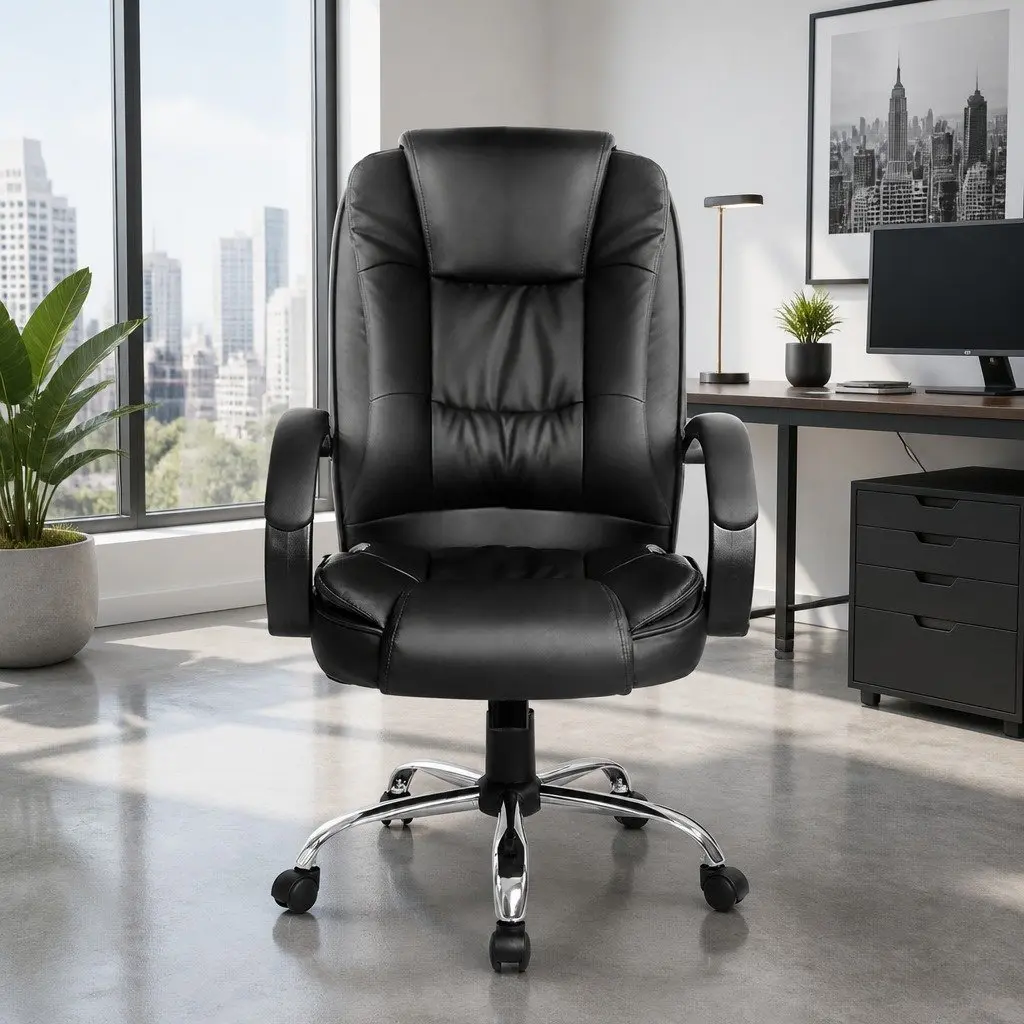 Executive Office Chair High Back Tilt Swivel Black PU Leather Padded Desk Seat