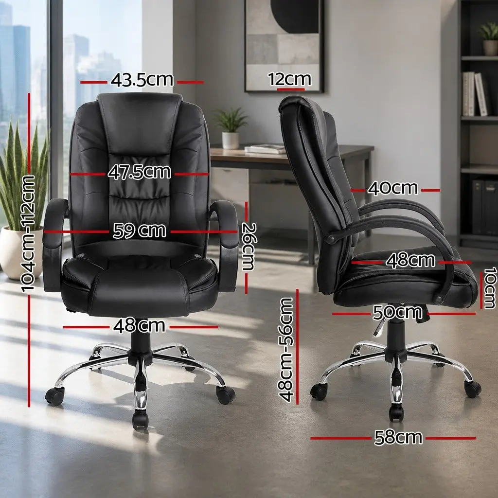 Executive Office Chair High Back Tilt Swivel Black PU Leather Padded Desk Seat