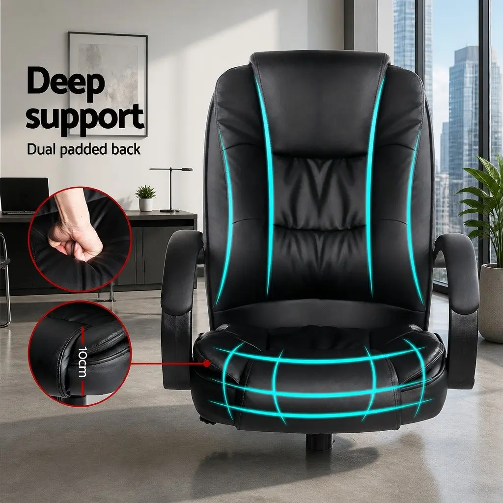 Executive Office Chair High Back Tilt Swivel Black PU Leather Padded Desk Seat