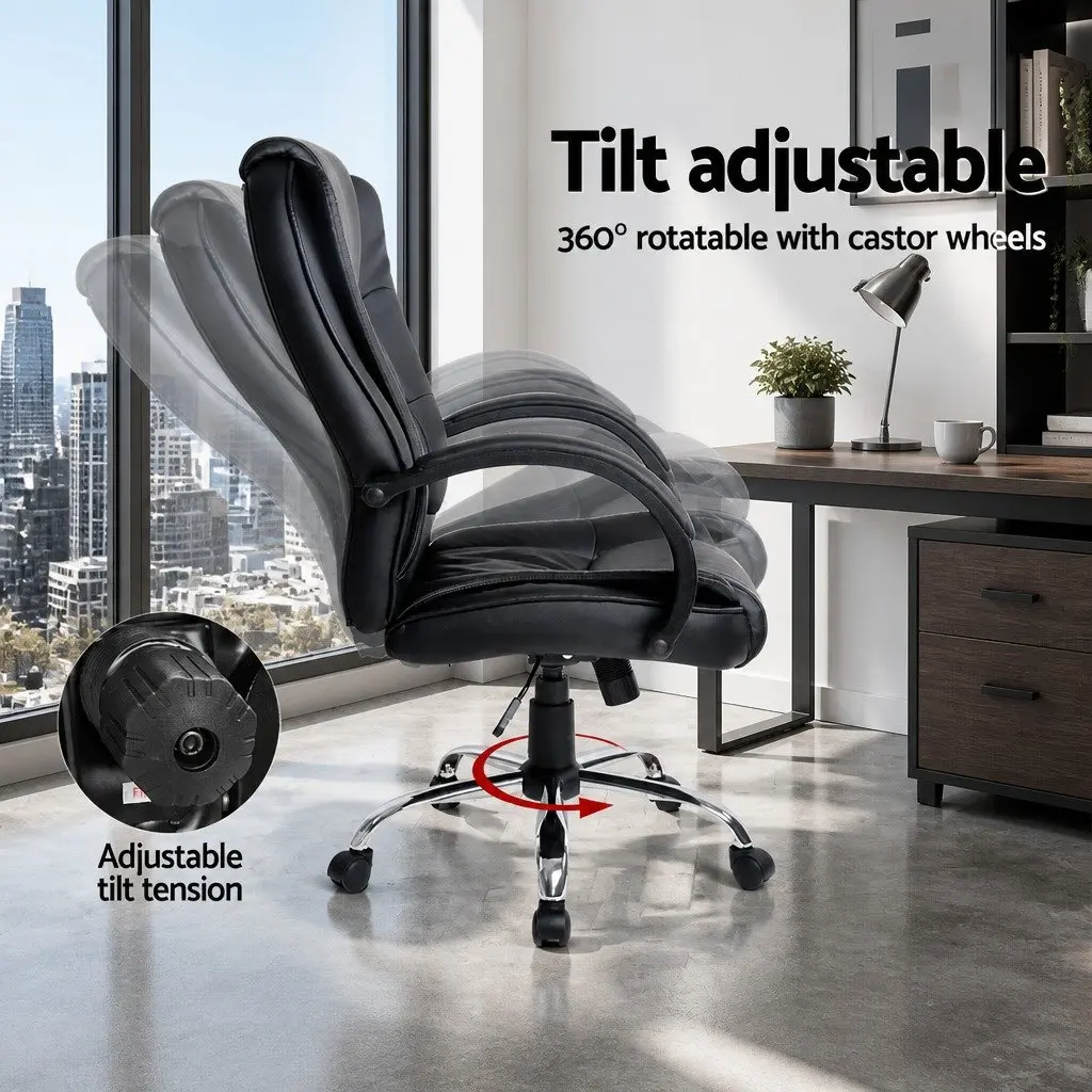 Executive Office Chair High Back Tilt Swivel Black PU Leather Padded Desk Seat