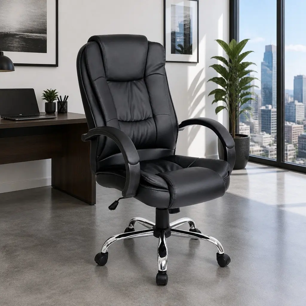 Executive Office Chair High Back Tilt Swivel Black PU Leather Padded Desk Seat