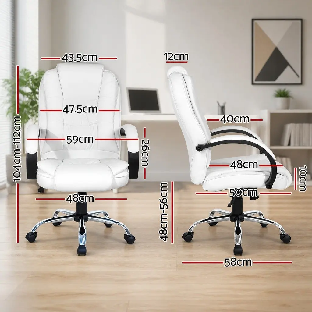 Office Chair High Back White Padded Tilt Swivel with Armrests