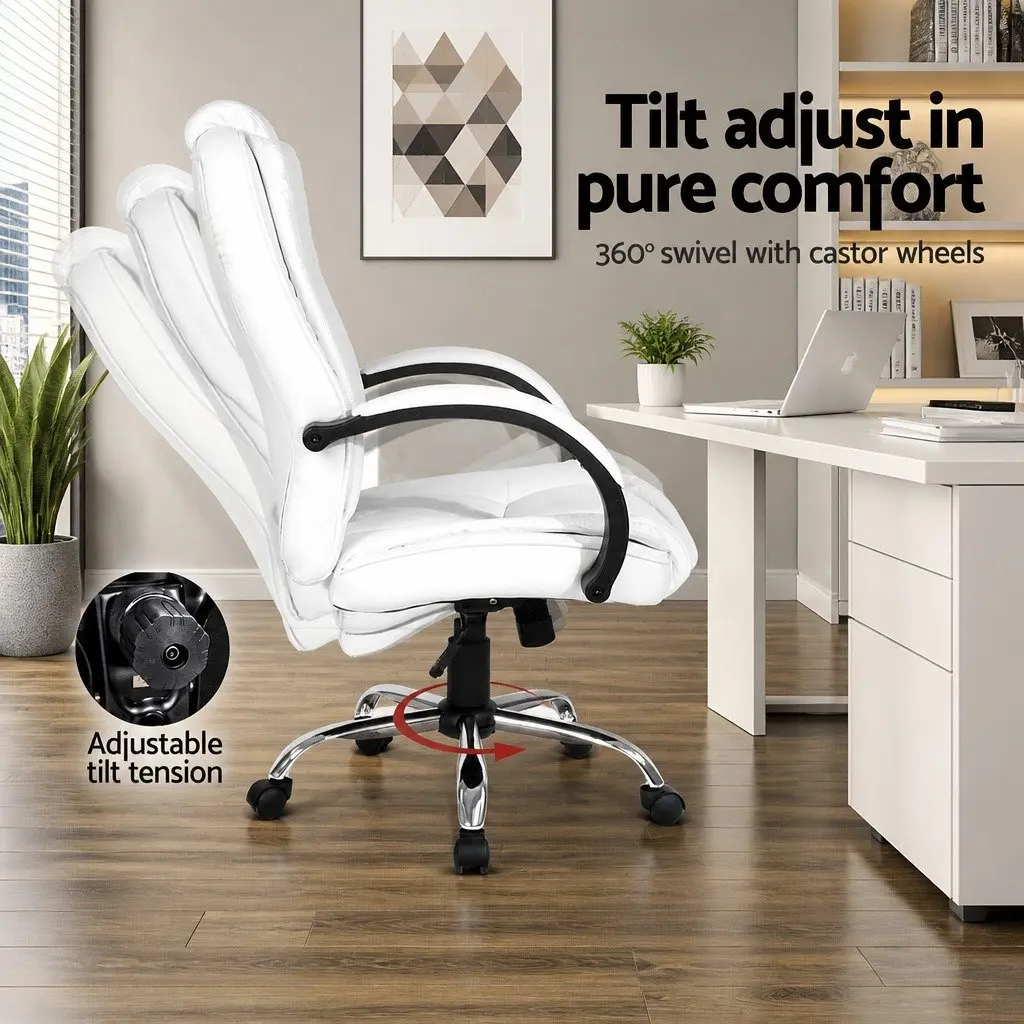 Office Chair High Back White Padded Tilt Swivel with Armrests