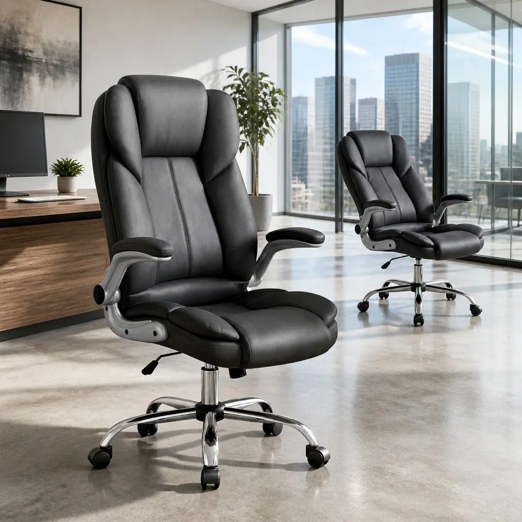 Executive Office Chair High Back Leather Tilt Swivel Lumbar Support Black