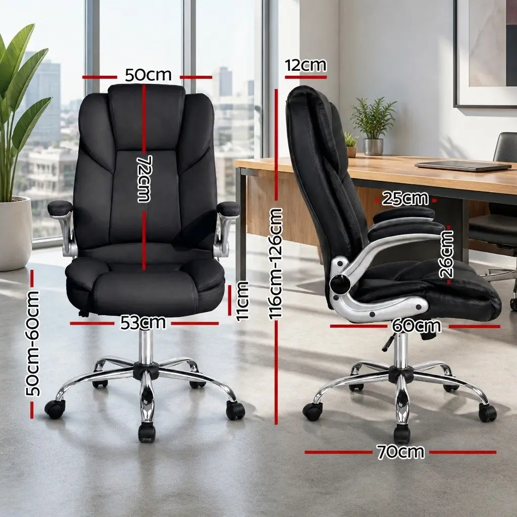 Executive Office Chair High Back Leather Tilt Swivel Lumbar Support Black