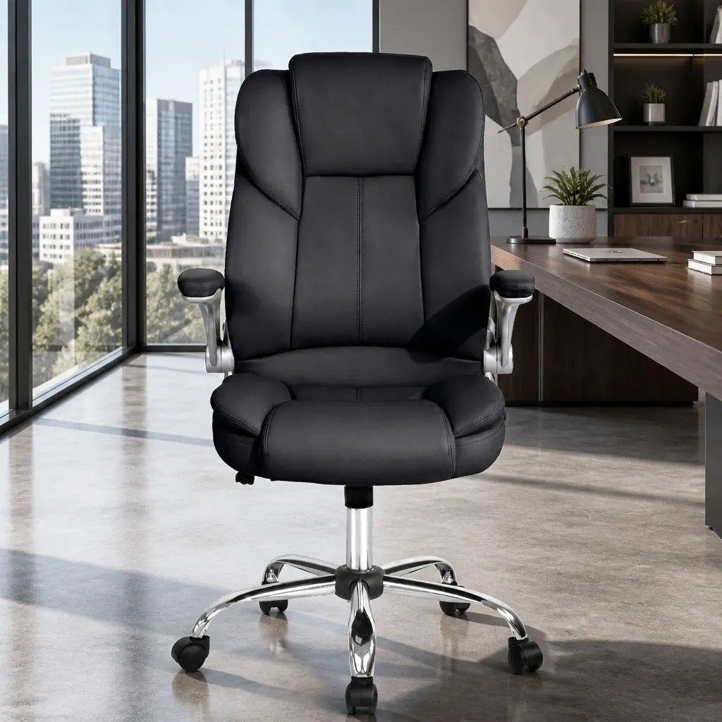 Executive Office Chair High Back Leather Tilt Swivel Lumbar Support Black