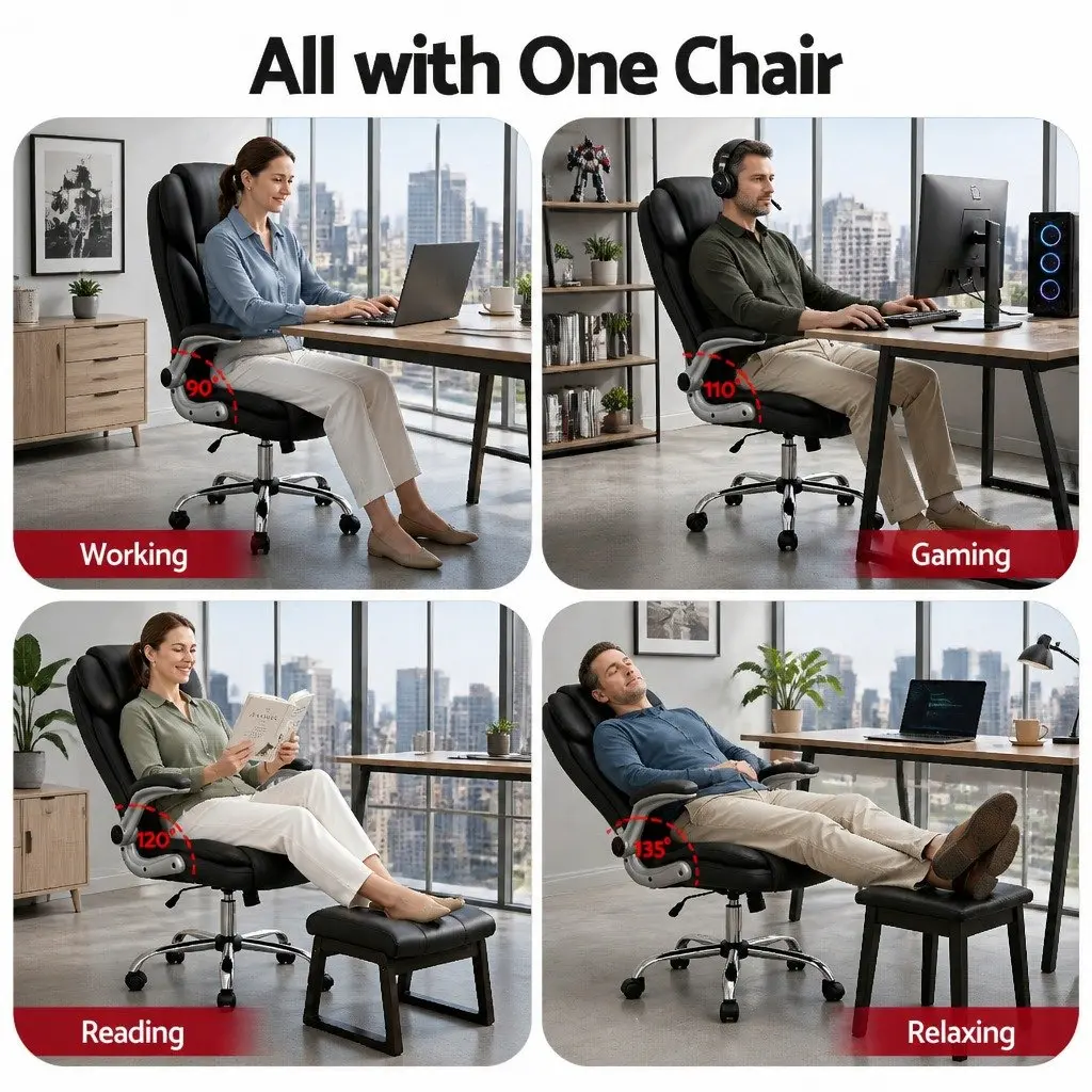 Executive Office Chair High Back Leather Tilt Swivel Lumbar Support Black