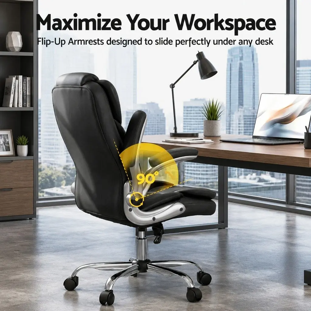 Executive Office Chair High Back Leather Tilt Swivel Lumbar Support Black