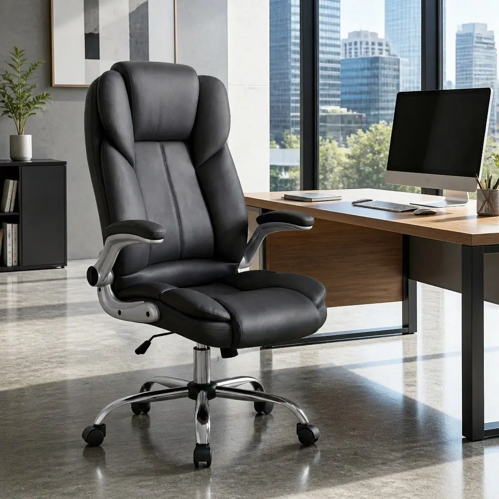 Executive Office Chair High Back Leather Tilt Swivel Lumbar Support Black