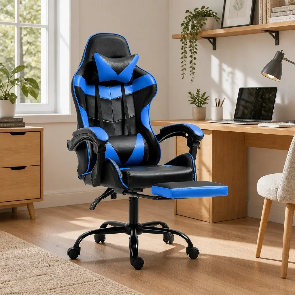 Gaming Office Chair Recliner with Footrest High-Back Desk Seat Adjustable