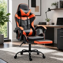 Gaming Office Chair Executive Computer Swivel Footrest High-Back Recliner Orange