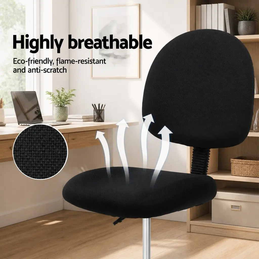 Office Drafting Stool Black Fabric Chair Adjustable Height Footrest Rotatable
