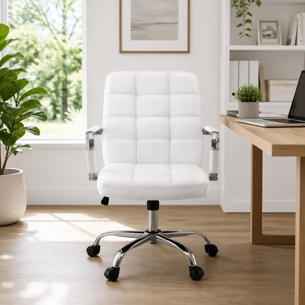 Office Chair in White PU Leather