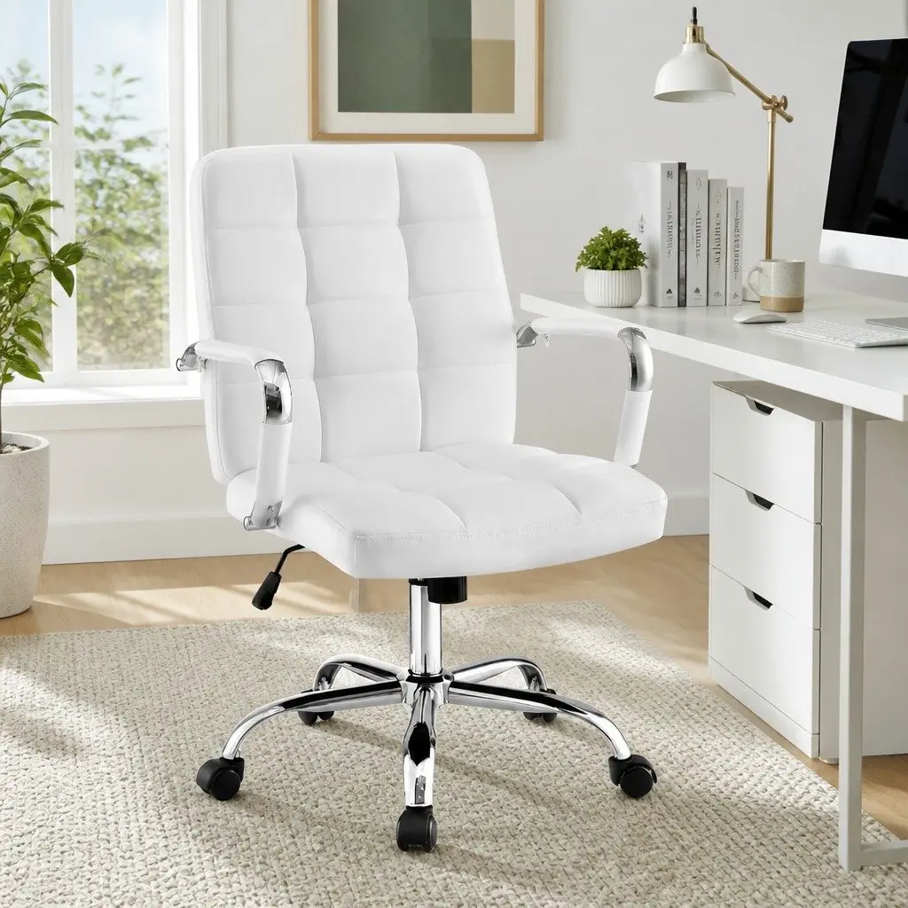 Office Chair in White PU Leather