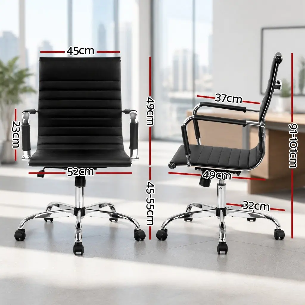 Office Chair Mid Back PU Leather Rotatable Tilt Height Adjustable