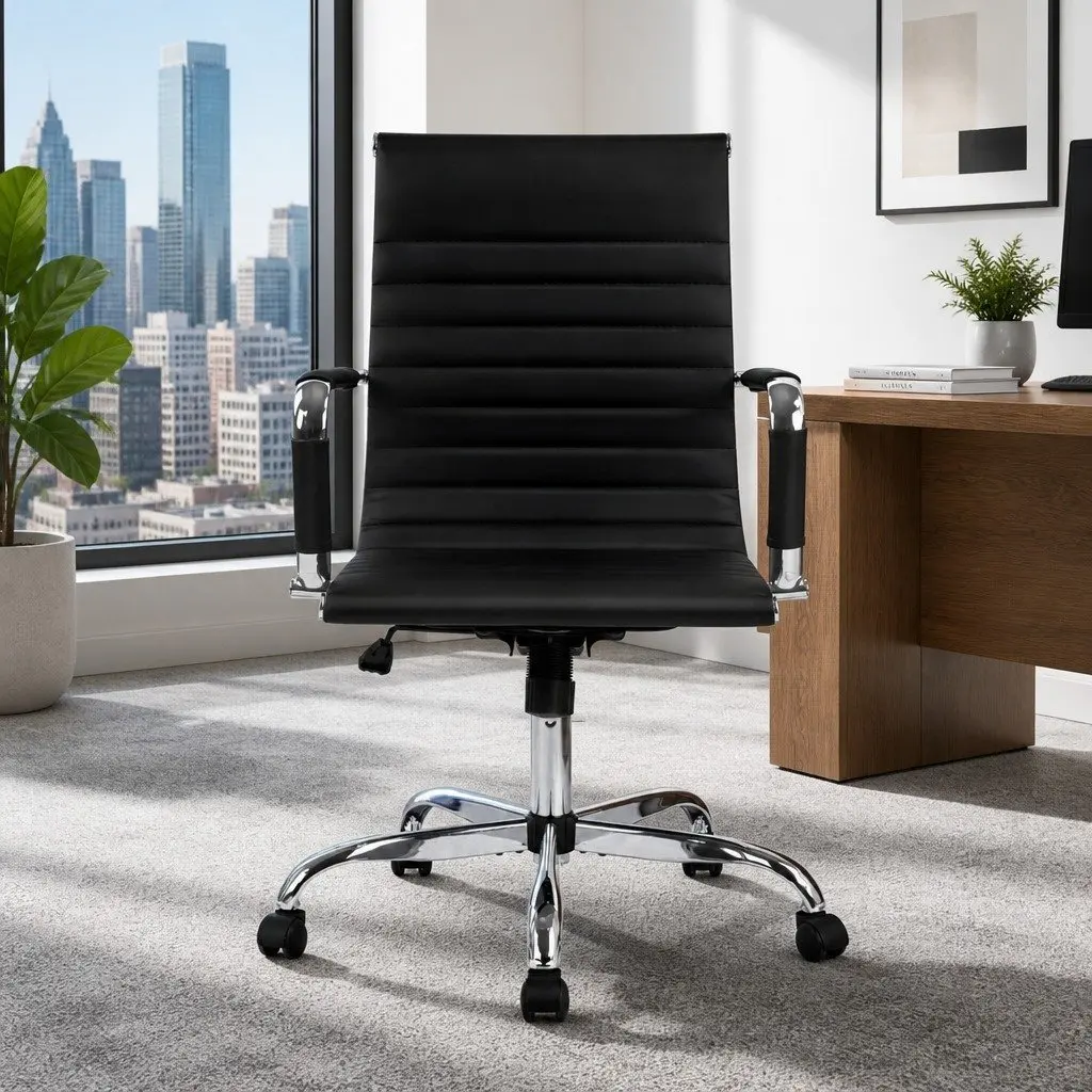 Office Chair Mid Back PU Leather Rotatable Tilt Height Adjustable