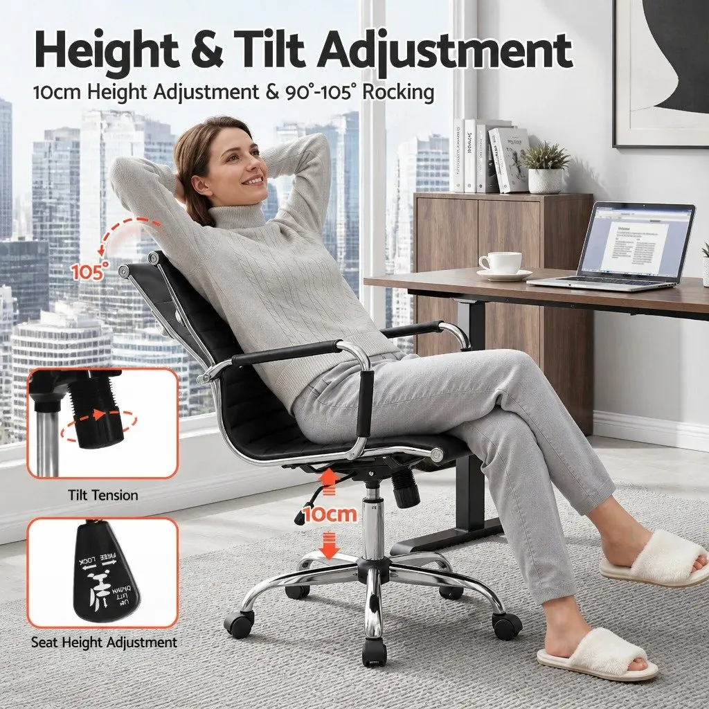Office Chair Mid Back PU Leather Rotatable Tilt Height Adjustable