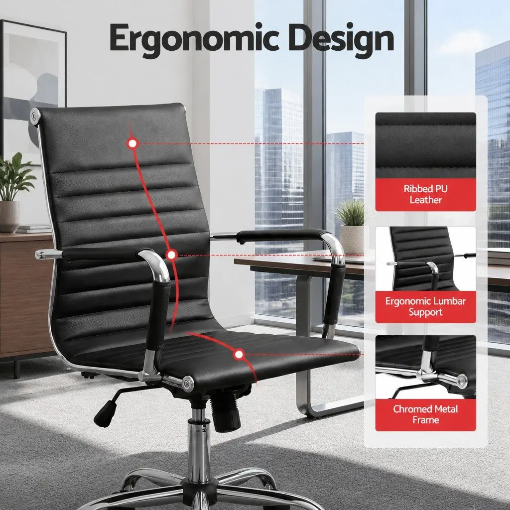 Office Chair Mid Back PU Leather Rotatable Tilt Height Adjustable