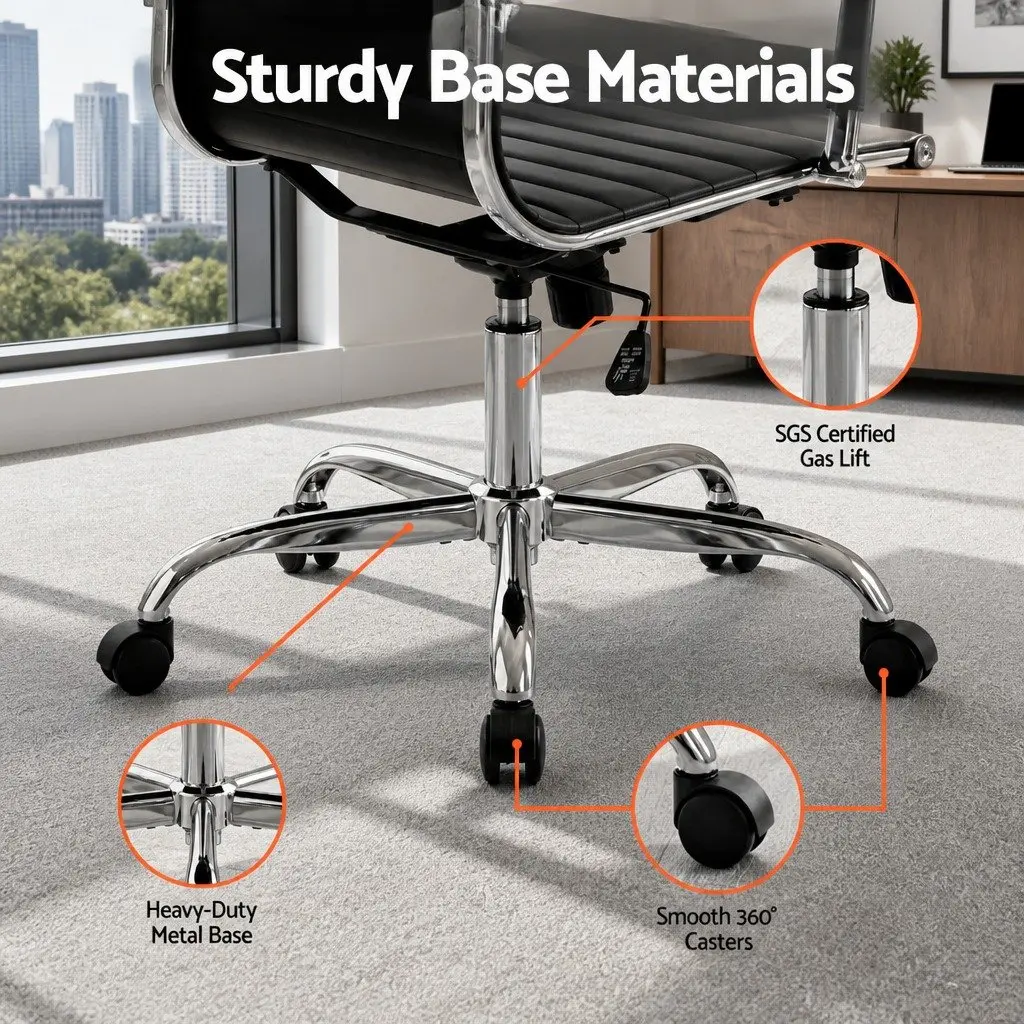 Office Chair Mid Back PU Leather Rotatable Tilt Height Adjustable
