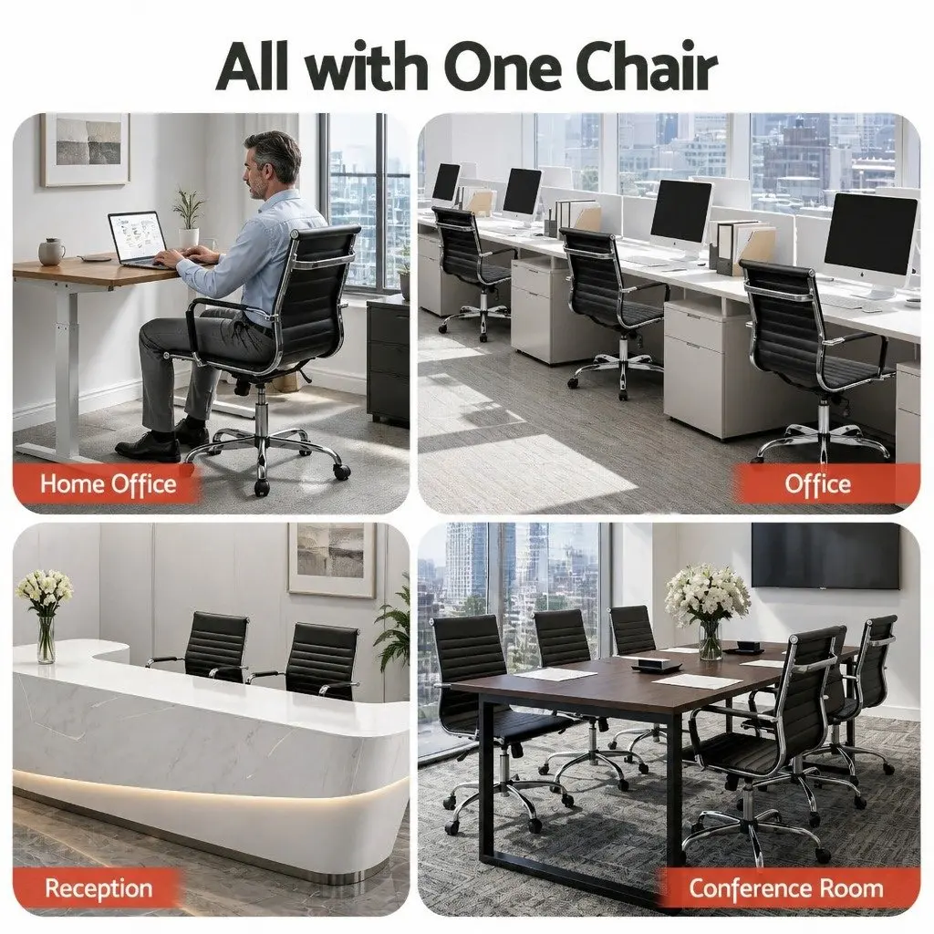 Office Chair Mid Back PU Leather Rotatable Tilt Height Adjustable