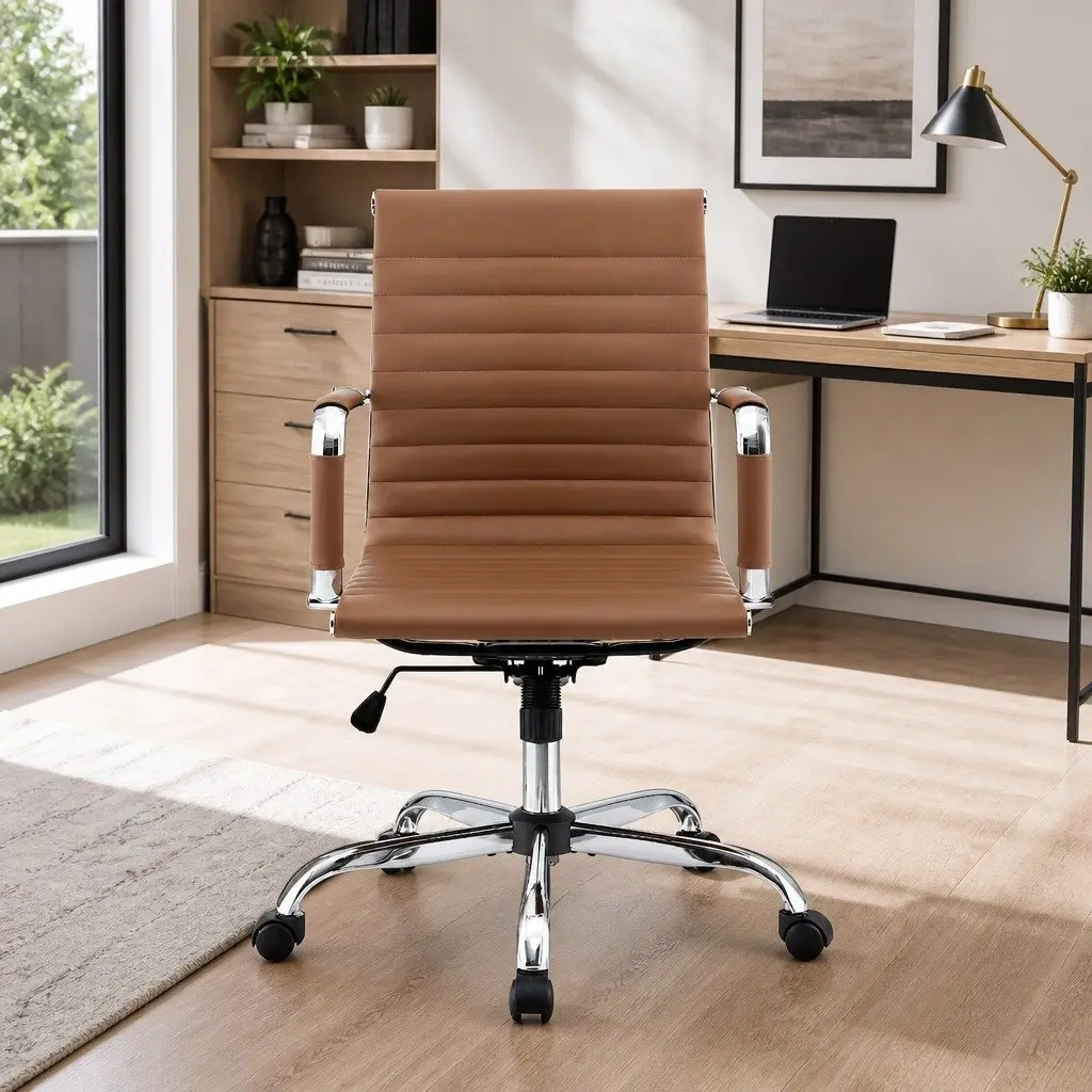 Office Chair Mid Back PU Leather Adjustable Height Tilt Rotation