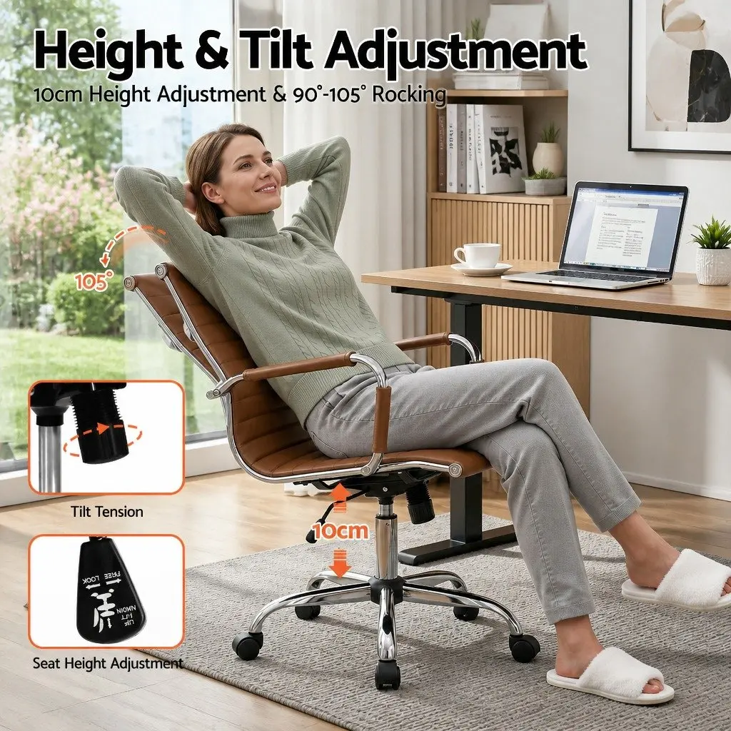 Office Chair Mid Back PU Leather Adjustable Height Tilt Rotation