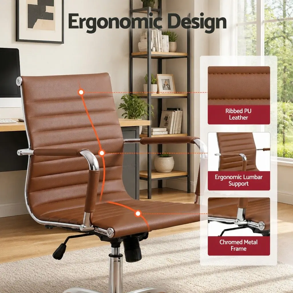 Office Chair Mid Back PU Leather Adjustable Height Tilt Rotation