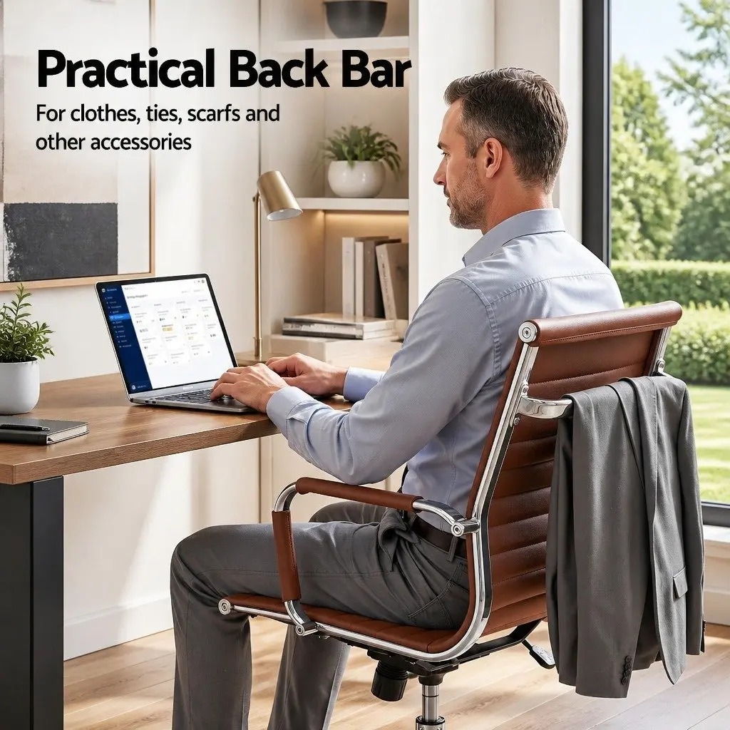 Office Chair Mid Back PU Leather Adjustable Height Tilt Rotation