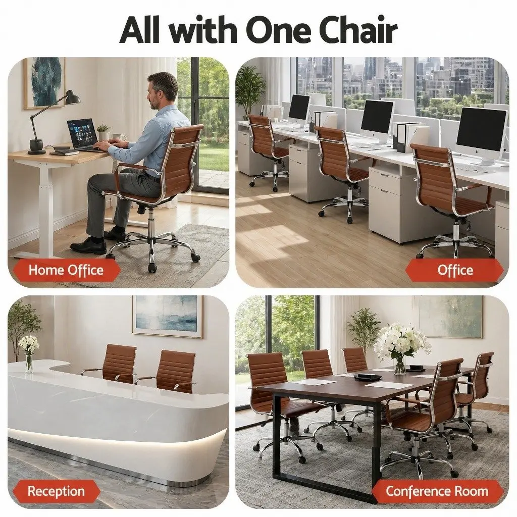 Office Chair Mid Back PU Leather Adjustable Height Tilt Rotation