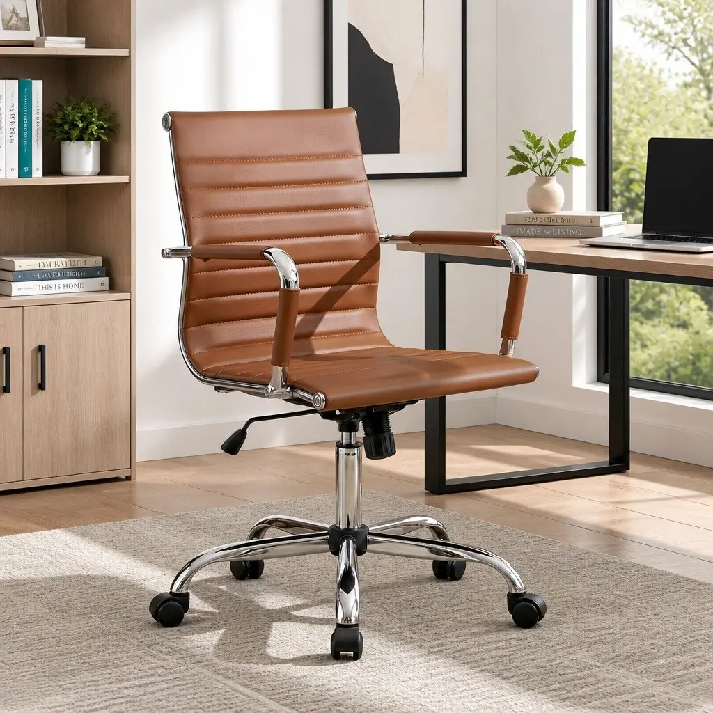 Office Chair Mid Back PU Leather Adjustable Height Tilt Rotation