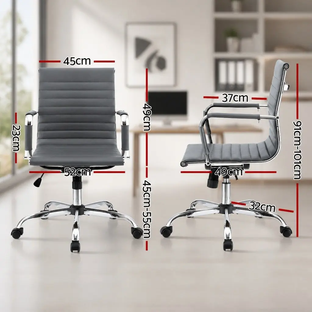 Mid Back Office Chair 360 Degree Rotatable Grey PU Leather with Height and Tilt Adjustments