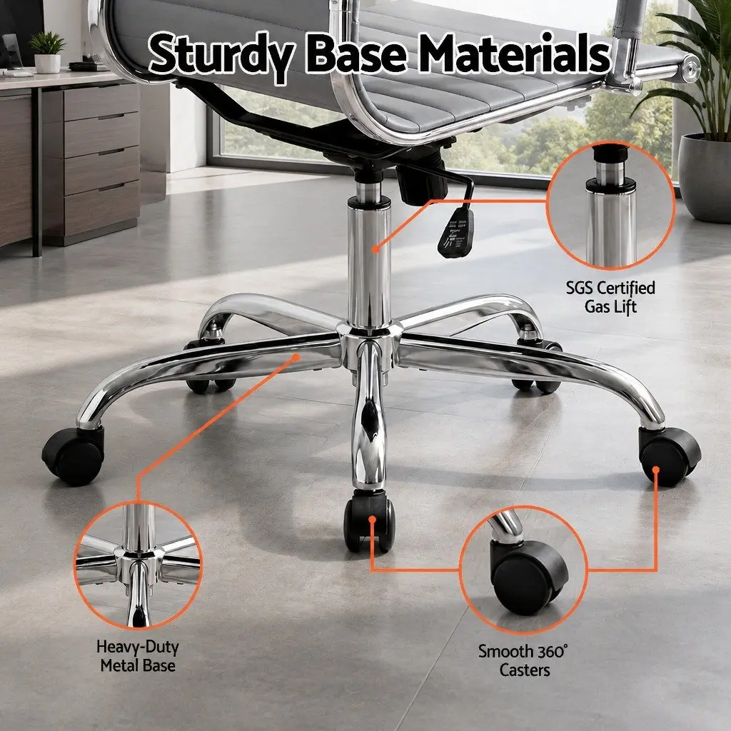 Mid Back Office Chair 360 Degree Rotatable Grey PU Leather with Height and Tilt Adjustments