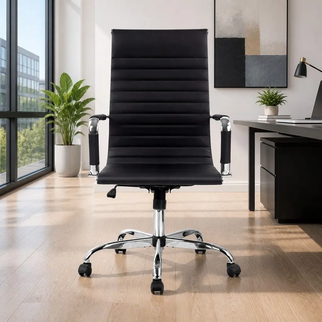 High Back Office Chair PU Leather Adjustable Swivel Black