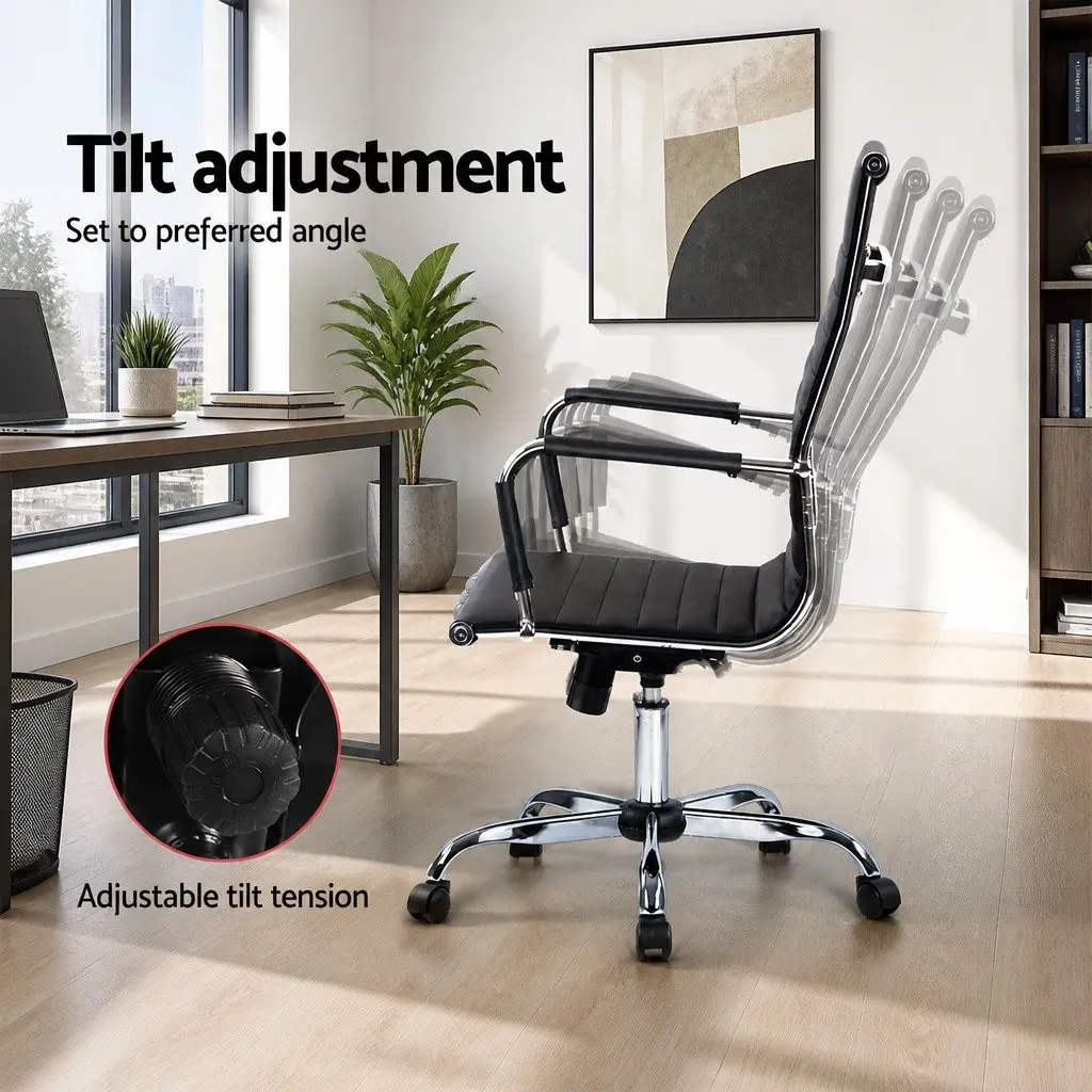 High Back Office Chair PU Leather Adjustable Swivel Black