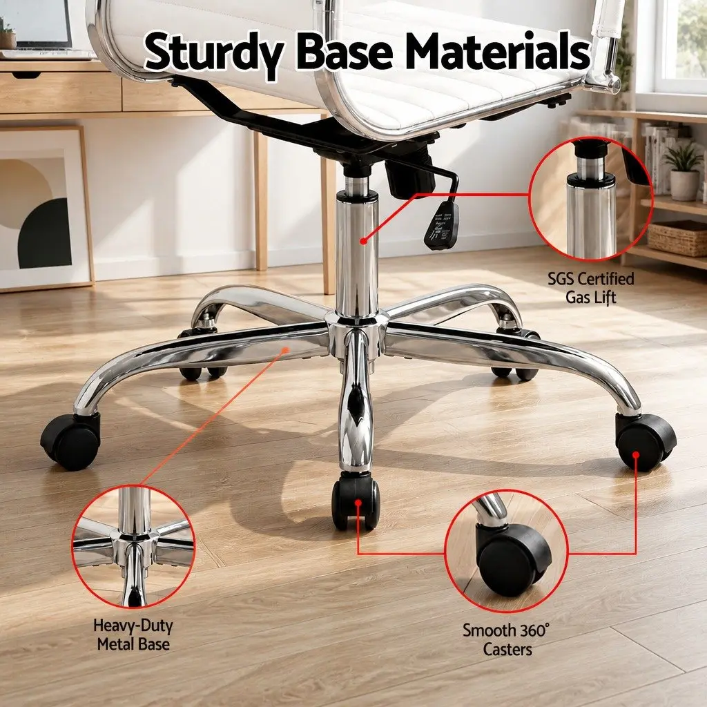 Office Chair Mid Back White Leather Swivel 360 Degree Adjustable