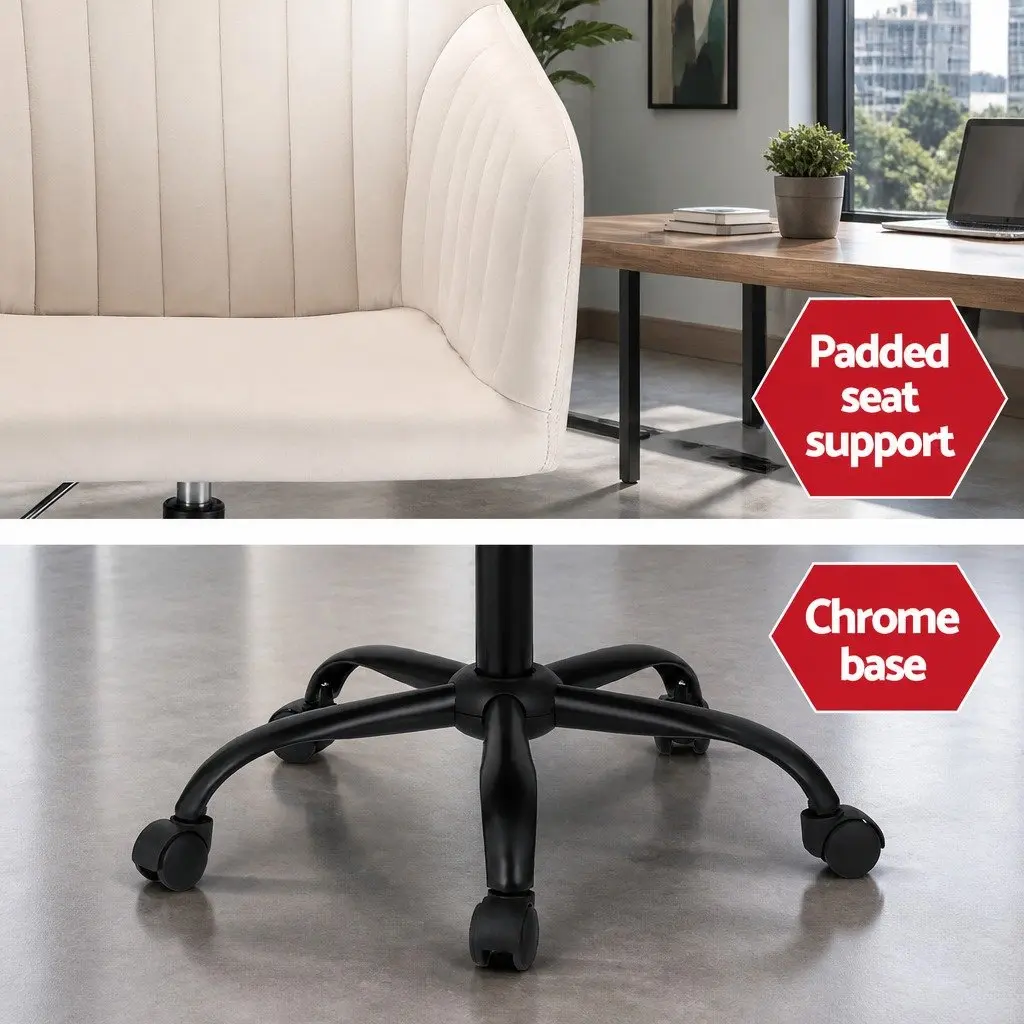 Office Chair Mid Back Swivel Adjustable Height Cream Velvet Seat