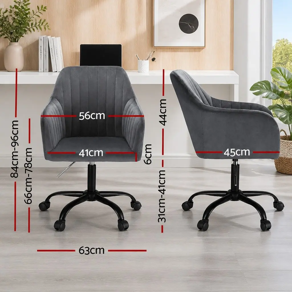 Office Chair Dark Grey Velvet Seat Mid Back Swivel Adjustable Height