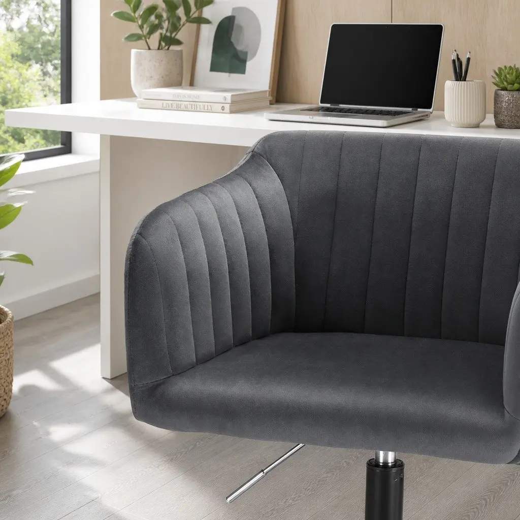 Office Chair Dark Grey Velvet Seat Mid Back Swivel Adjustable Height
