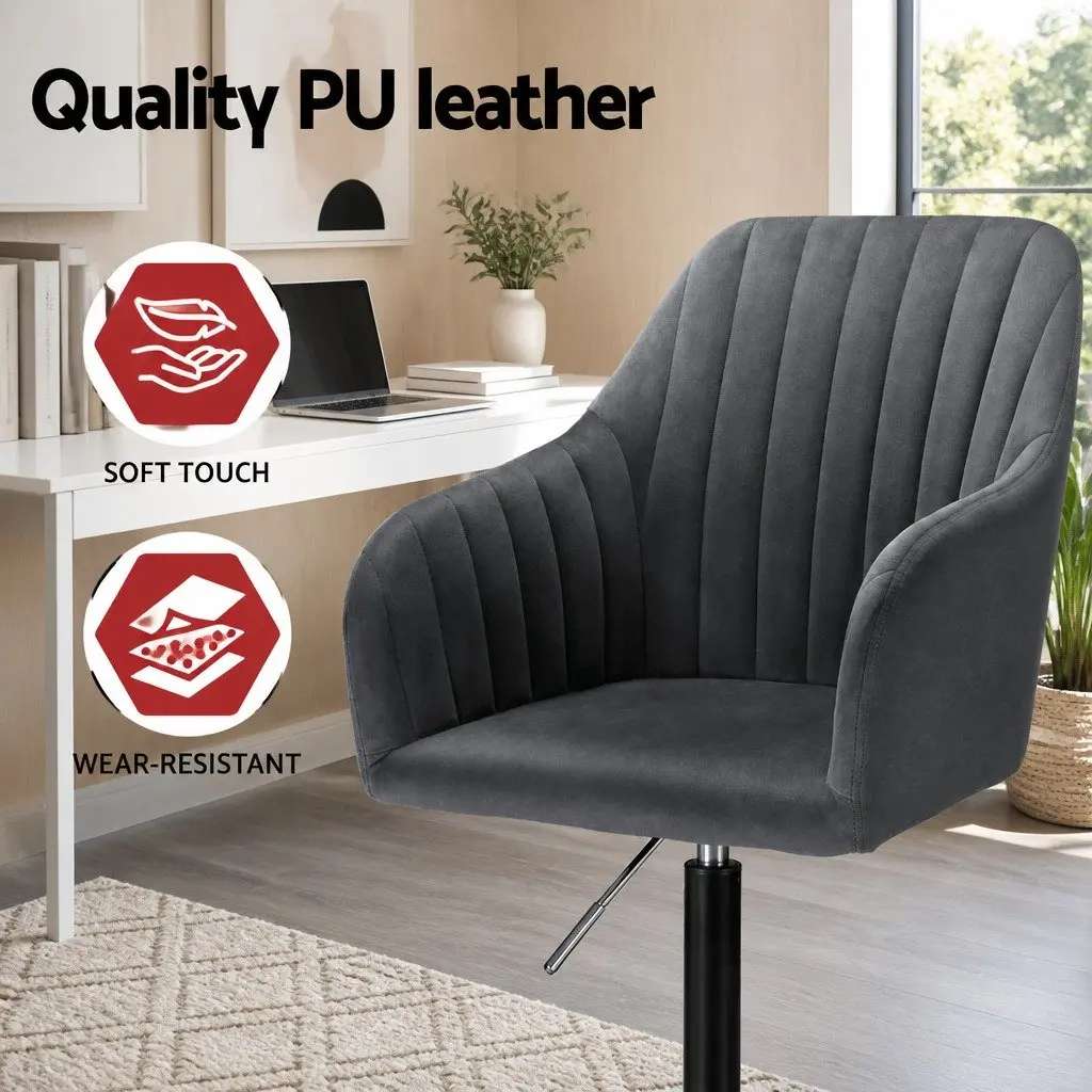 Office Chair Dark Grey Velvet Seat Mid Back Swivel Adjustable Height