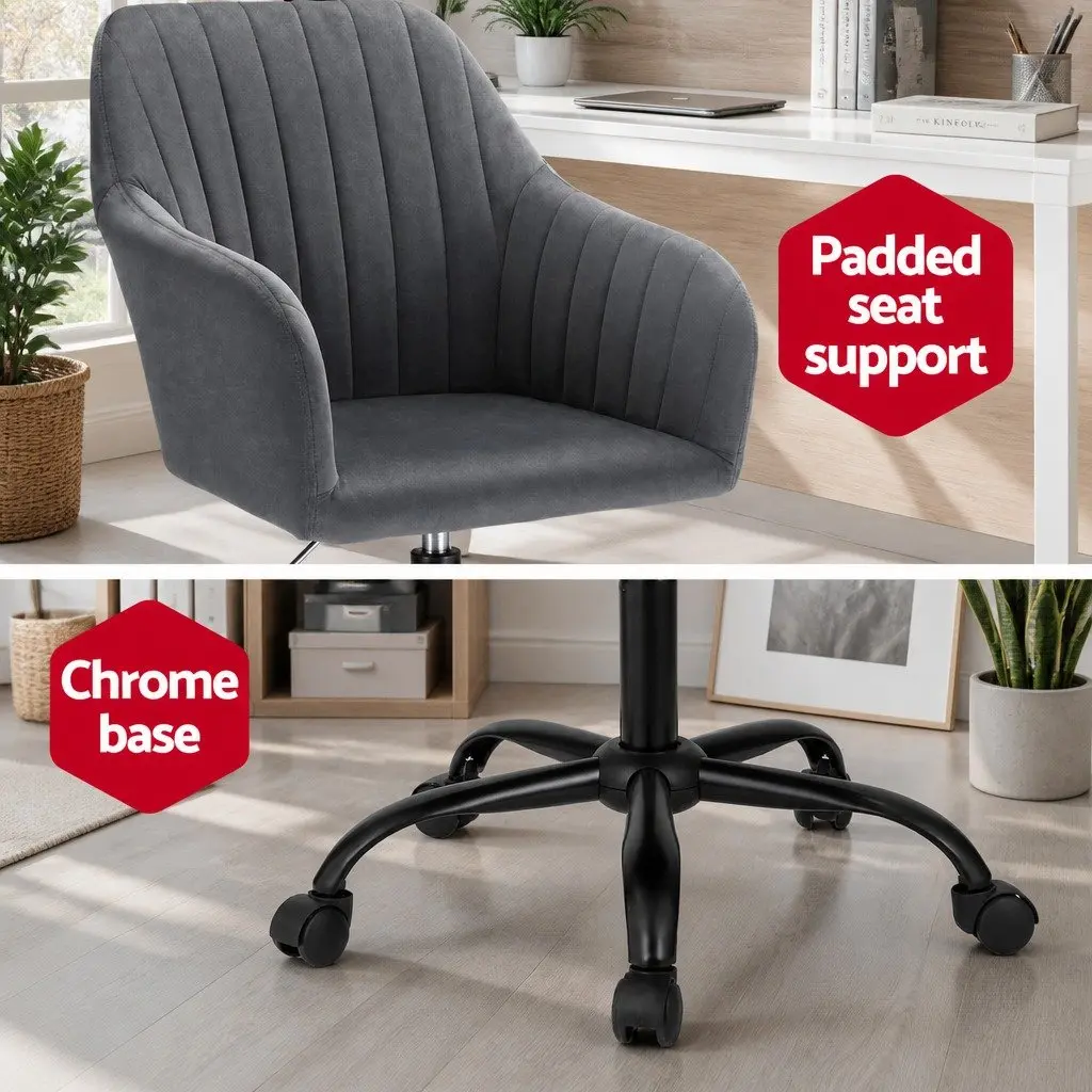 Office Chair Dark Grey Velvet Seat Mid Back Swivel Adjustable Height