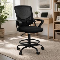 Drafting Stool Mesh Office Chair Standing Desk Computer Seat Black Adjustable