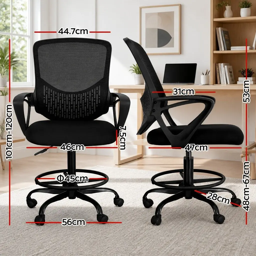 Adjustable Height Black Mesh Drafting Stool Office Chair with Contoured Backrest and Footrest Ring