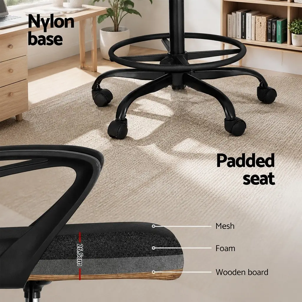 Adjustable Height Black Mesh Drafting Stool Office Chair with Contoured Backrest and Footrest Ring